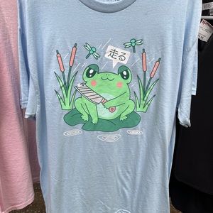 Hot Topic Froggy Knife frog Blue Green Tee size L
